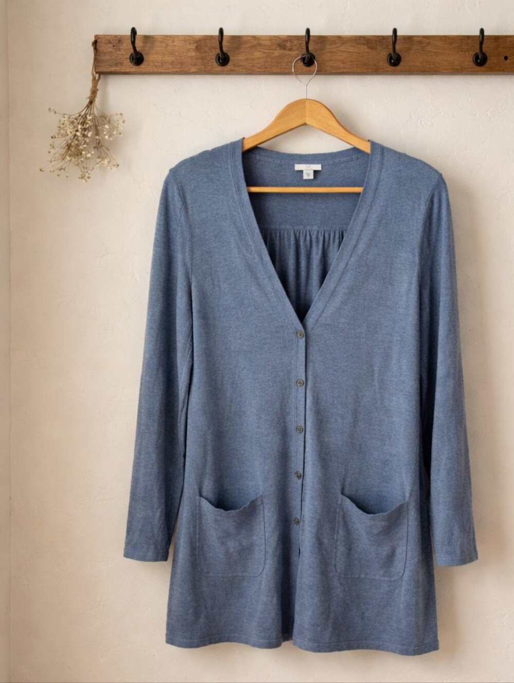 J.Jill , Women's Blue V-Neck Button Cardigan Sweater. 36 Inches Long